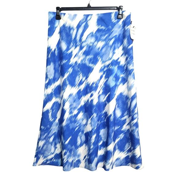 Halogen Bias Cut A-line Skirt In Blue Ivory Brush Wash NWT - Picture 2 of 5